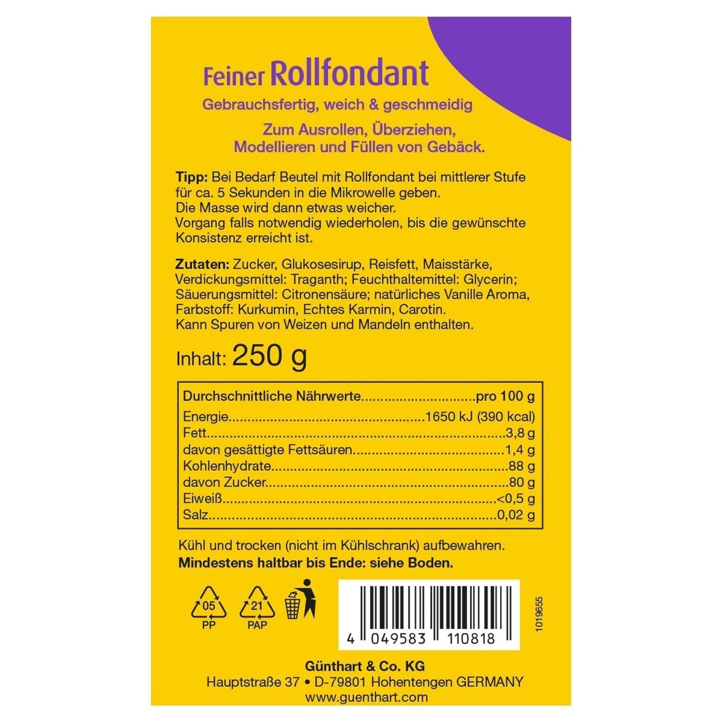 Günthart BackDecor 250g červený fondán, bez palmového oleje, odolný proti roztržení na potahování dortů a pečiva, vhodný na modelování, balení 2 ks (1 x 250 g) Sugarpaste Naty Shop