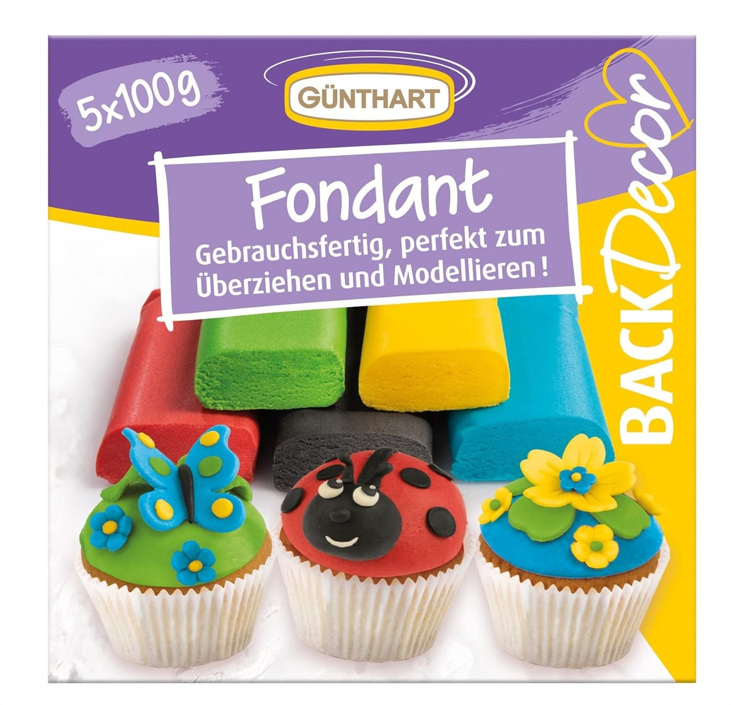 Günthart BackDecor 500g fondánový barevný fondán, bez palmového oleje, modelovací hmota pro design, sada 1 (500 g) cukrové pasty Naty Shop Výchozí název