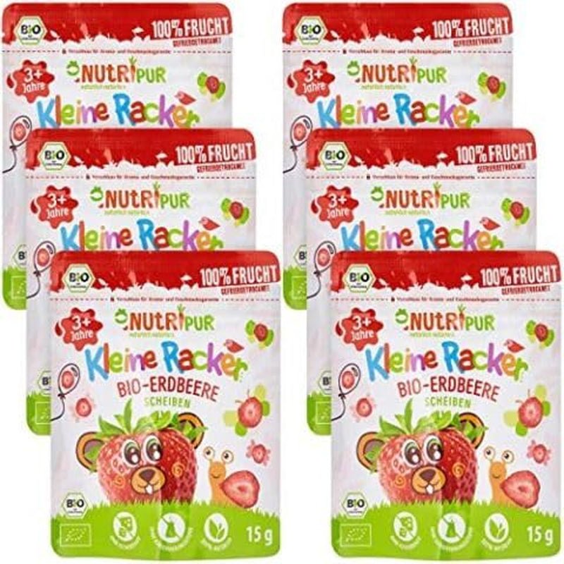 Organické ovocné přesnídávky pro děti: 6x15g bio lyofilizované jahody - Lyofilizované ovoce - Sušené ovoce - Malí darebáci z NutriPur Dehydrované produkty Naty Shop Výchozí název