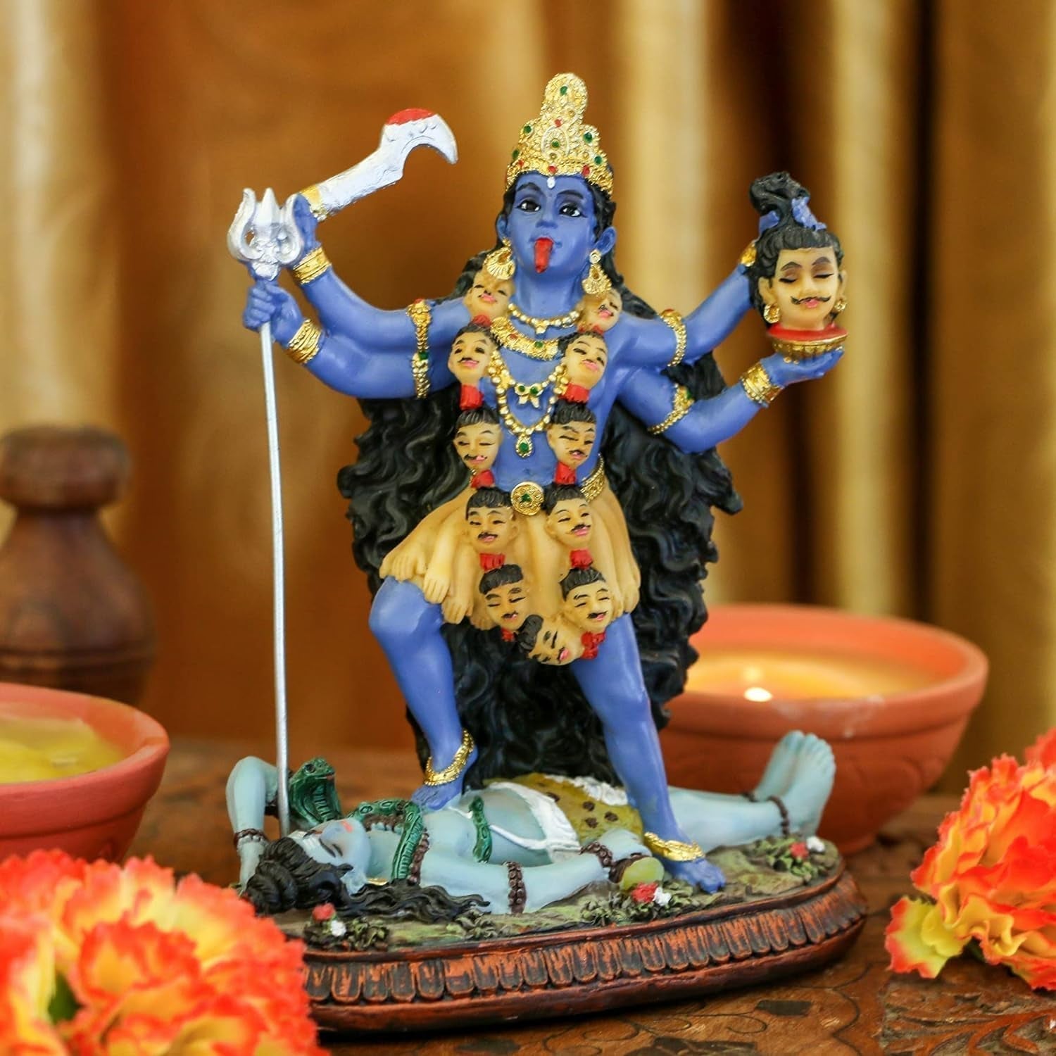 Socha hinduistického boha Kali Ma, Indie Socha bohyně Kali Bhavatarini Dekorativní socha hinduistické bohyně času a smrti Figurka Murti Diwali Pooja Dárky pro domácí kancelář Chrám Mandir Oltář Puja Sošky a plastiky Naty Shop