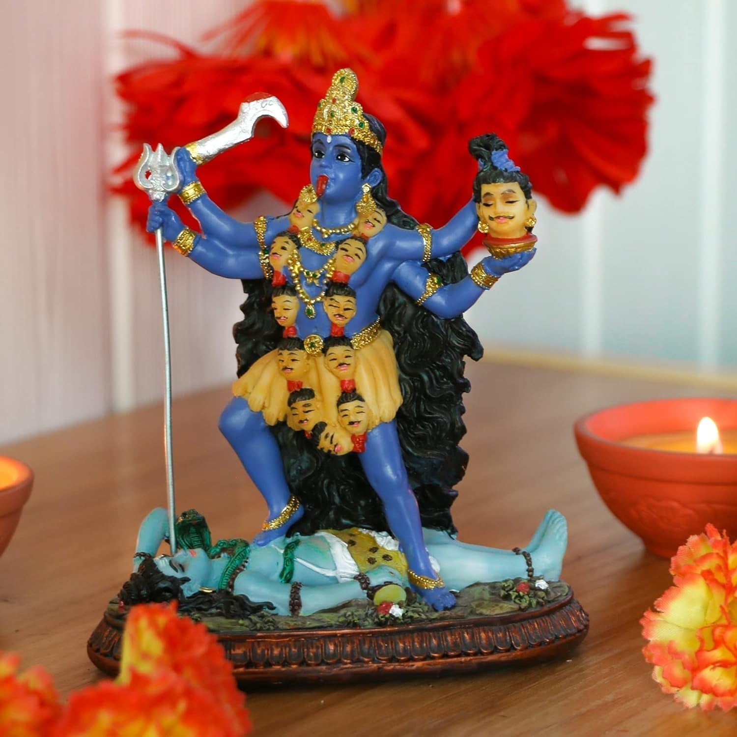 Socha hinduistického boha Kali Ma, Indie Socha bohyně Kali Bhavatarini Dekorativní socha hinduistické bohyně času a smrti Figurka Murti Diwali Pooja Dárky pro domácí kancelář Chrám Mandir Oltář Puja Sošky a plastiky Naty Shop