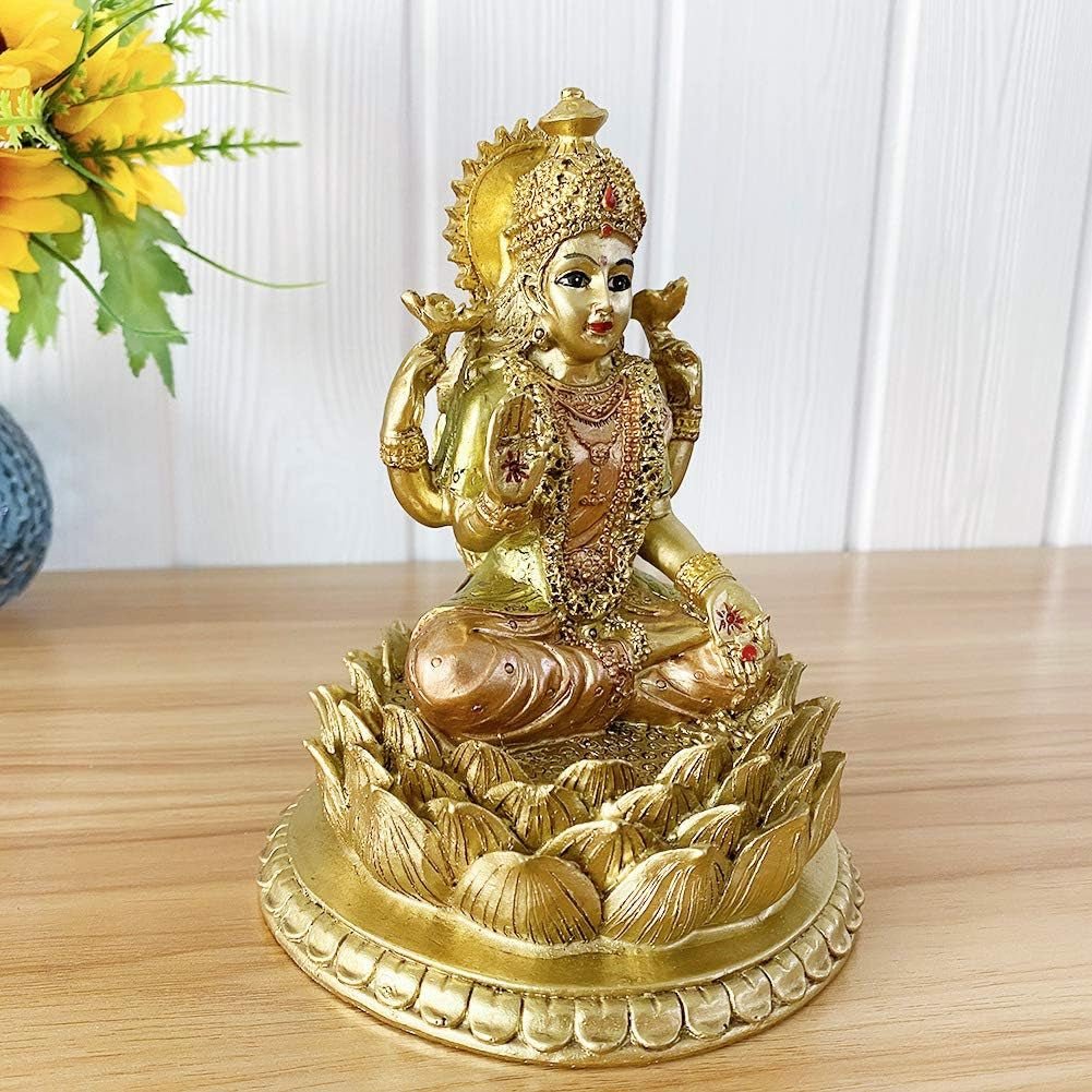 Hinduistická bohyně Laxmi Lotosová socha - Socha indického boha Lorda Lakshmi Puja - Indie Murti Idol Figurky Pooja Předmět Diwali Dárky Sošky a plastiky Naty Shop
