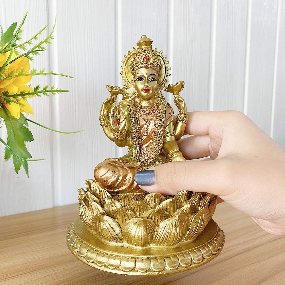 Hinduistická bohyně Laxmi Lotosová socha - Socha indického boha Lorda Lakshmi Puja - Indie Murti Idol Figurky Pooja Předmět Diwali Dárky Sošky a plastiky Naty Shop