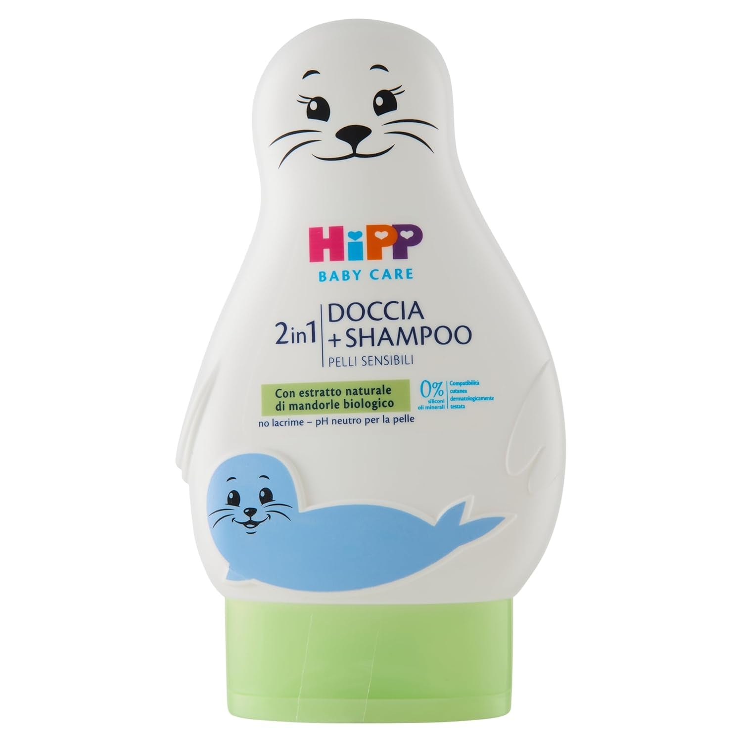 HiPP - Baby Care Sprchový šampon pro děti ve tvaru vtipného tuleně, jemně čistí tělo i vlásky, neutrální pH, s bio extraktem z mandlí, 1 lahvička s 200 ml Děti - Koupel a péče o pleť Naty Shop 200 M (1 balení)