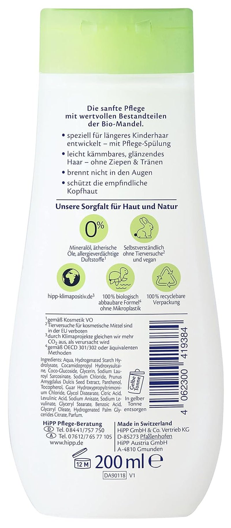 HiPP dětský šampon + jemný kondicionér, balení 6 ks (6 x 200 ml) pro děti - koupel a péče o pleť Naty Shop