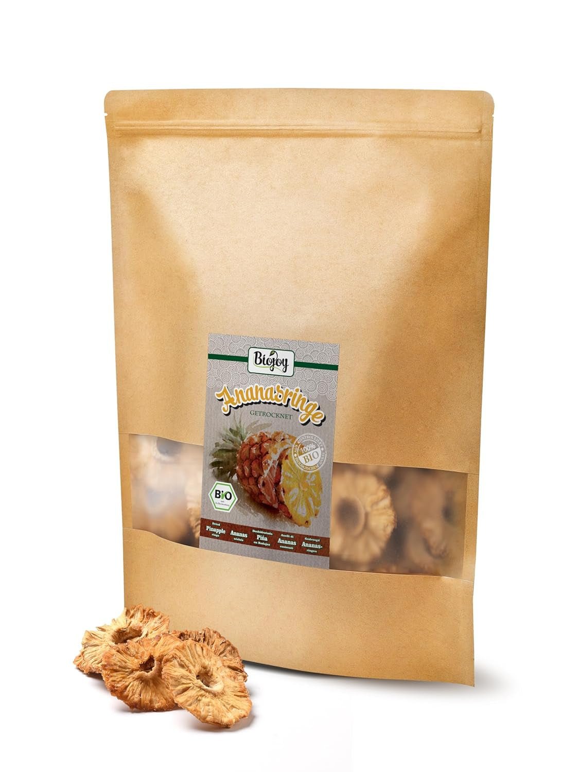 Biojoy BIO ananasové kroužky, sušené (1 kg), nesířené dehydratované produkty Naty Shop
