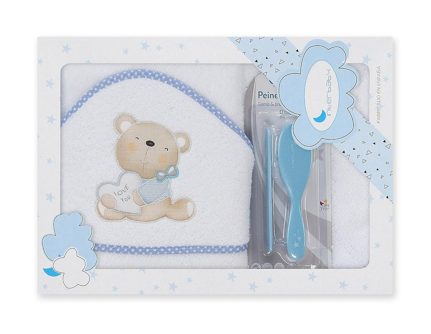 Interbaby P1177-11 Dětská osuška s kapucí LOVE YOU bílá a modrá s hřebínkem a kartáčem, modrá Děti - péče o vanu a pleť Naty Shop Výchozí název