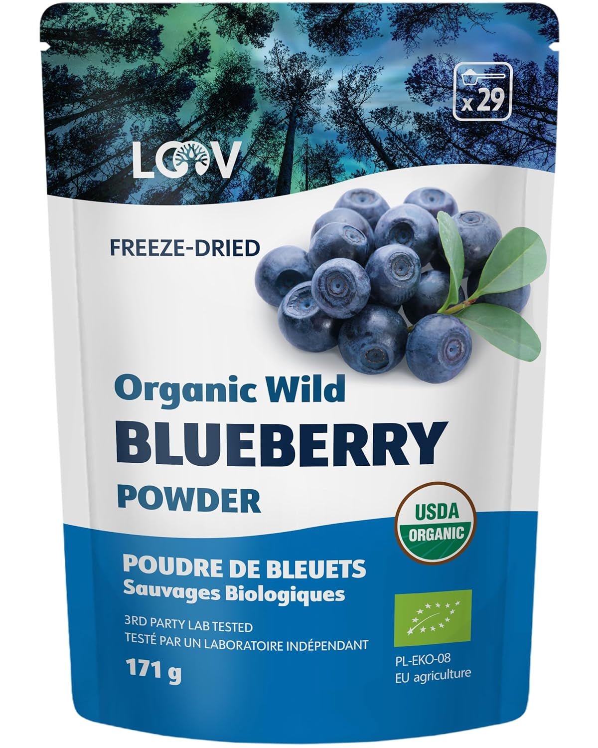 LOOV Organický prášek z lesních borůvek – zásoba na 29 dní 171 g Dobré pro Smoothies a snídaně Lyofilizované Severoevropské Bez přidaného cukru Dehydrované produkty Naty Shop Výchozí název
