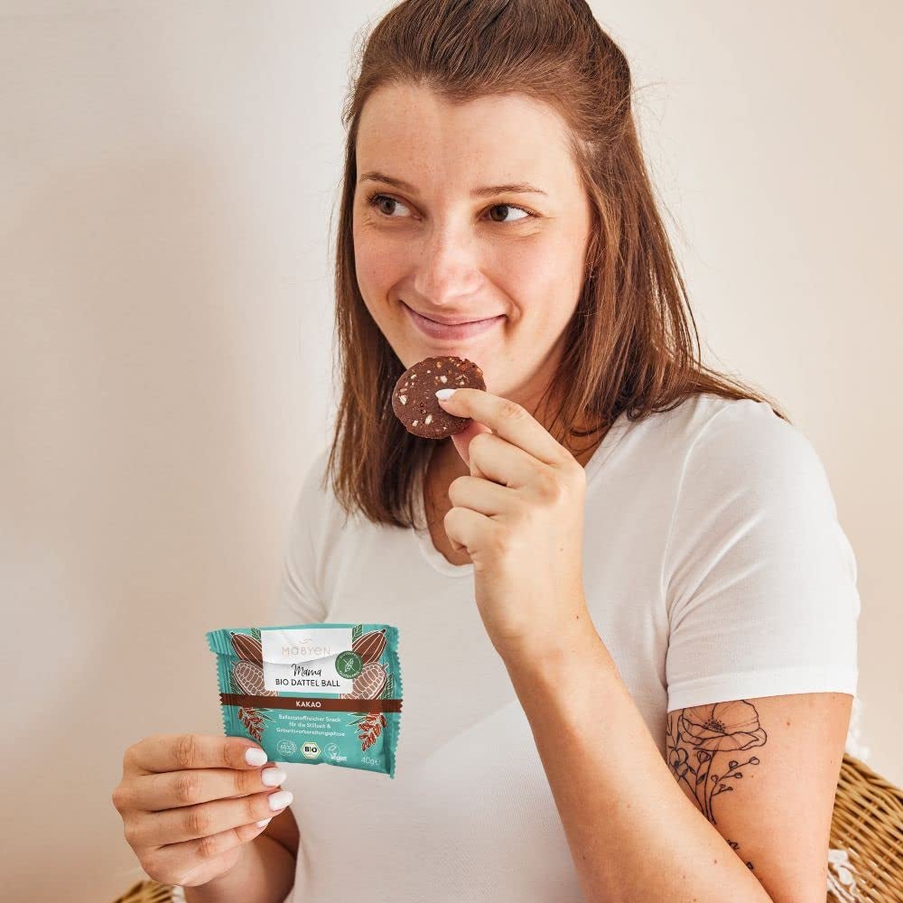 MABYEN Energy Balls Date Bio 20 ks. | Datle - Zdravé svačiny bez cukru pro těhotenství a kojení - Proteinové tyčinky se sušeným ovocem - 13 x kakao a 7 x dehydrované produkty s příchutí manga Naty Shop