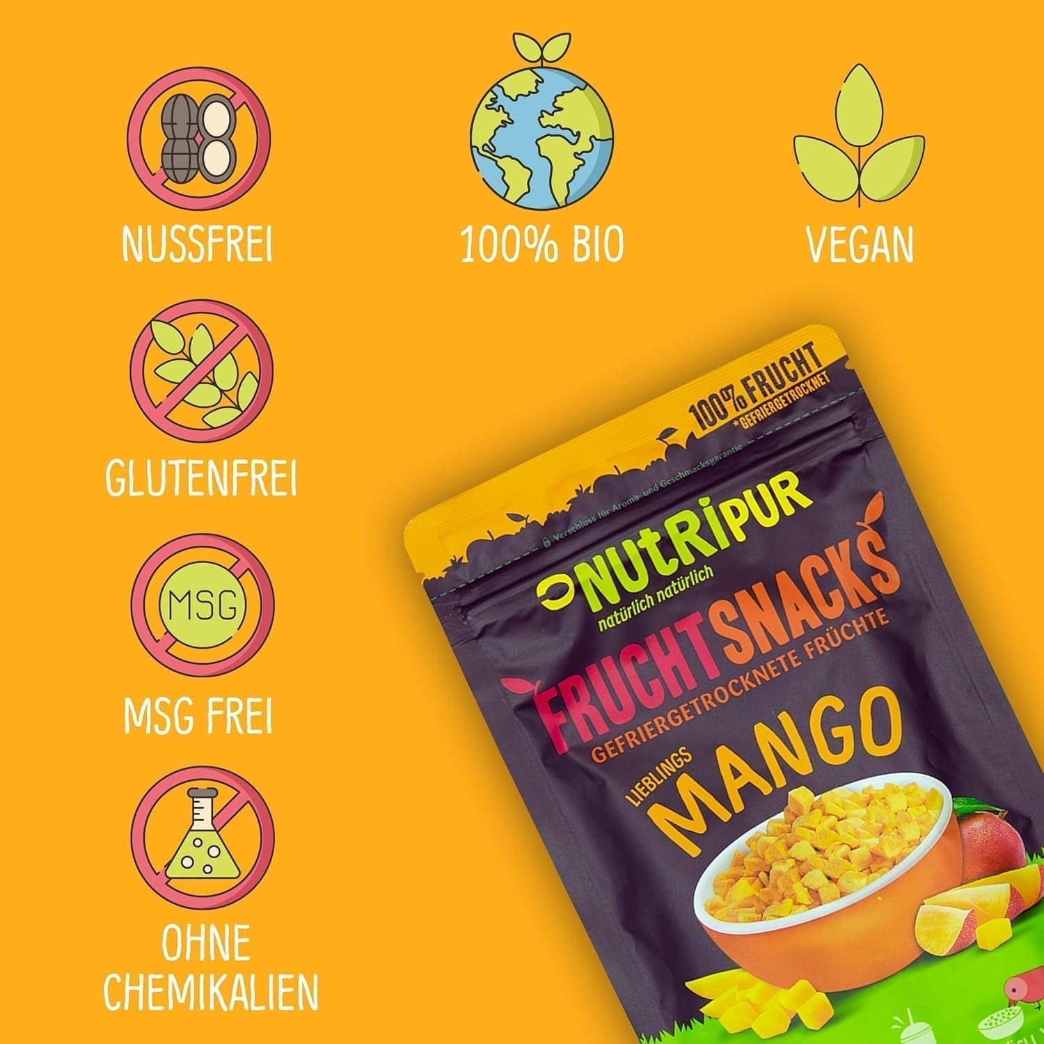 Lyofilizované mango: 100 g lyofilizovaného ovoce z jemných kousků manga bez přidaného cukru - sušené mango - sušené mango - sušené ovoce - sušené ovoce od NutriPur Dehydrated products Naty Shop