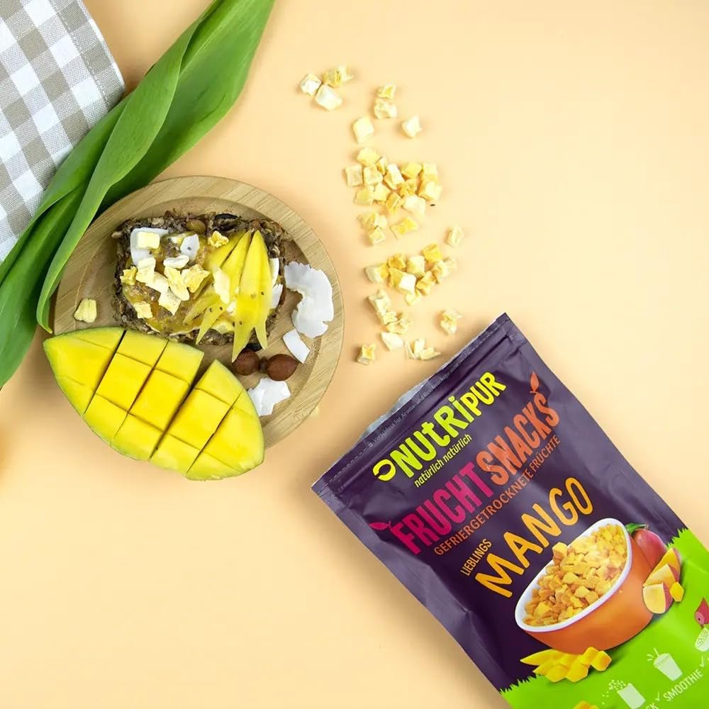 Lyofilizované mango: 100 g lyofilizovaného ovoce z jemných kousků manga bez přidaného cukru - sušené mango - sušené mango - sušené ovoce - sušené ovoce od NutriPur Dehydrated products Naty Shop