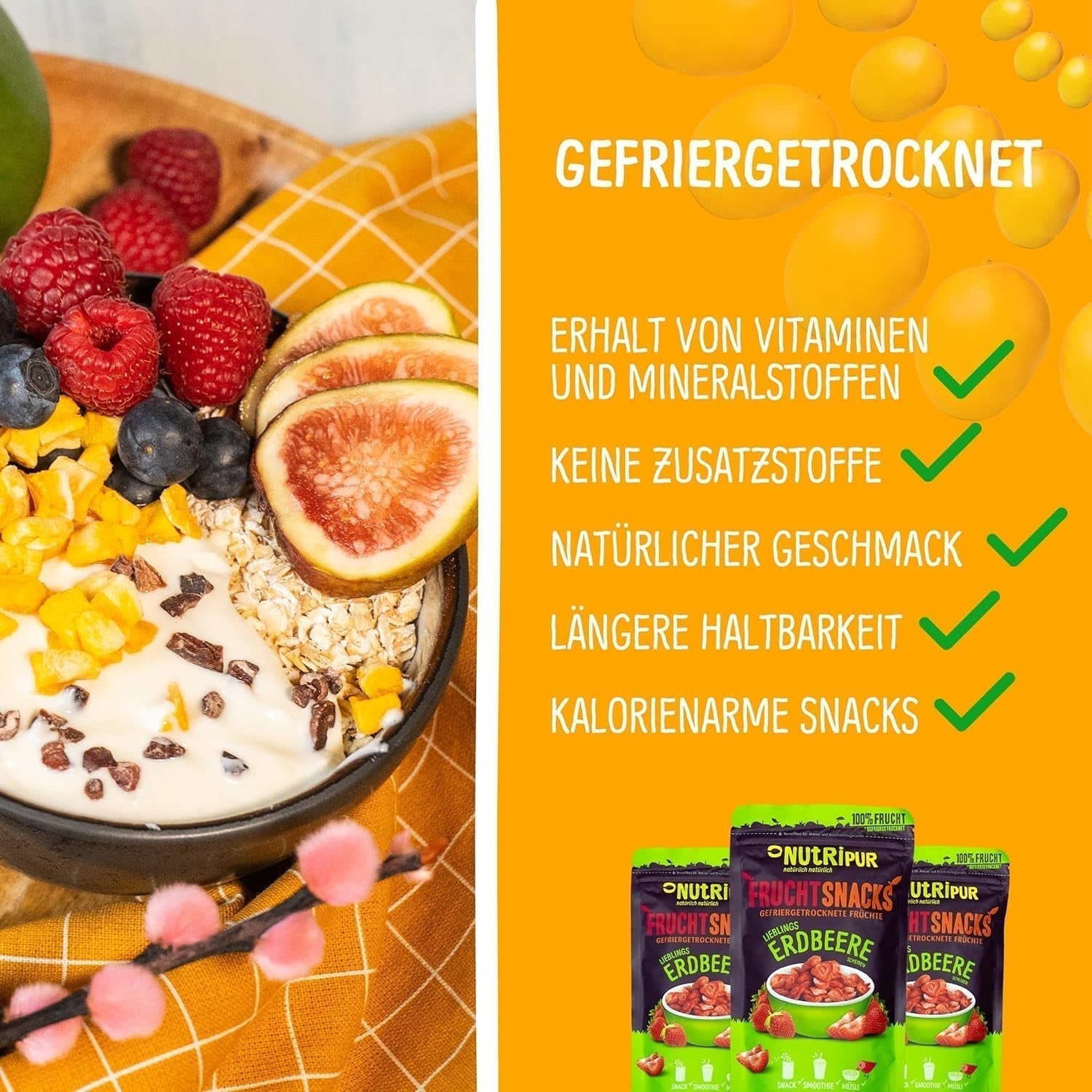 Lyofilizované mango: 100 g lyofilizovaného ovoce z jemných kousků manga bez přidaného cukru - sušené mango - sušené mango - sušené ovoce - sušené ovoce od NutriPur Dehydrated products Naty Shop