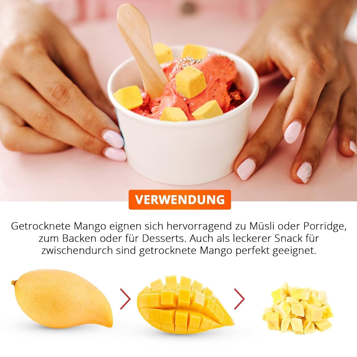 Lyofilizované mango, 250g lyofilizované ovoce, bez přísad, ovocné, vyrobeno v Německu Dehydrované produkty Naty Shop