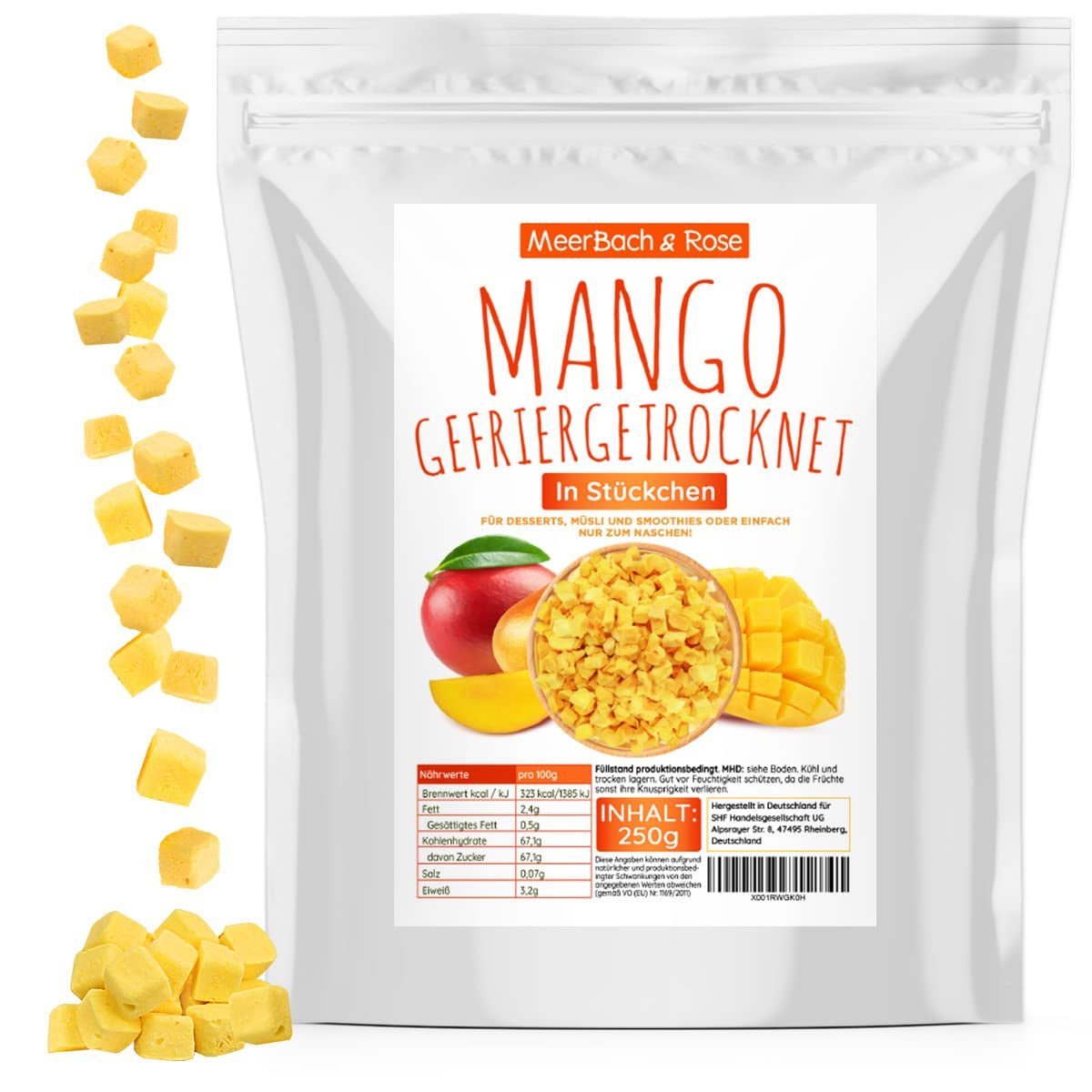 Lyofilizované mango, 250g lyofilizované ovoce, bez přísad, ovocné, vyrobeno v Německu Dehydratované produkty Naty Shop Výchozí název