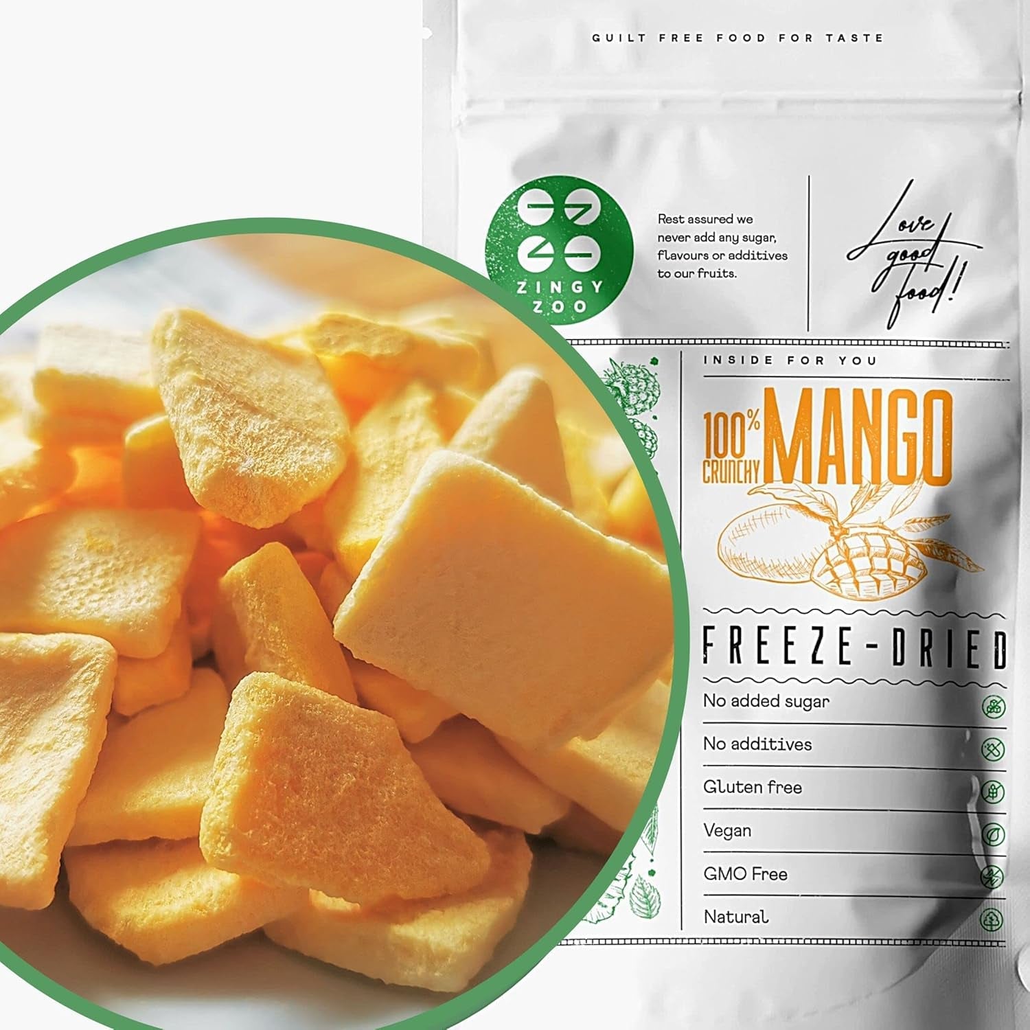 Mango sušené mrazem | Bez přidaného cukru Lyofilizované mango | Mrazem sušené mango Mango ovoce Sušené mango | Sušené mango Sušené ovoce bez přísad | Sušené mango ZingyZoo (100 g) Naty Shop Sušené produkty, kousky 100 g