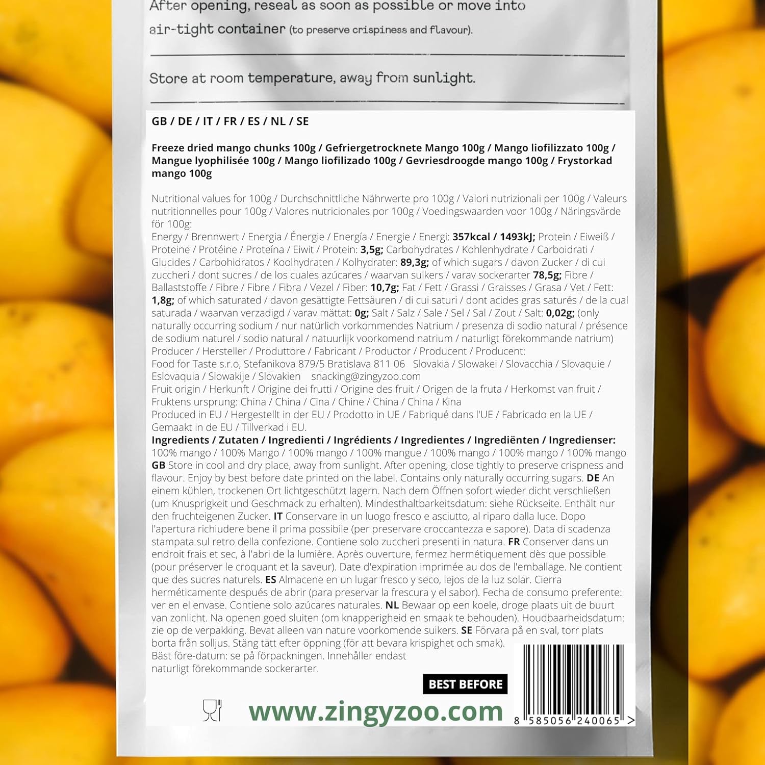 Mango sušené mrazem | Bez přidaného cukru Lyofilizované mango | Mrazem sušené mango Mango ovoce Sušené mango | Sušené mango Sušené ovoce bez přísad | Sušené mango ZingyZoo (100 g) Dehydrované produkty Naty Shop