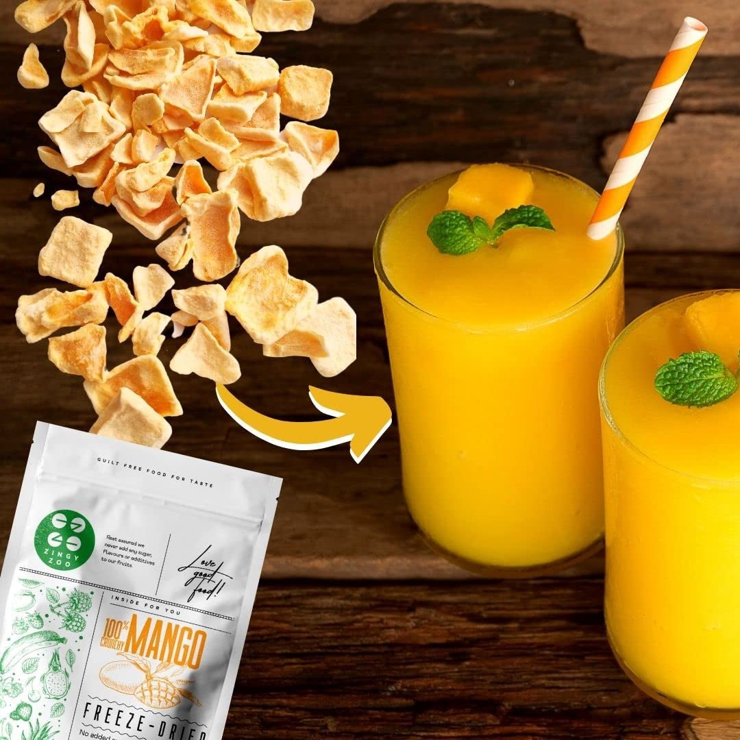 Mango sušené mrazem | Bez přidaného cukru Lyofilizované mango | Mrazem sušené mango Mango ovoce Sušené mango | Sušené mango Sušené ovoce bez přísad | Sušené mango ZingyZoo (100 g) Dehydrované produkty Naty Shop