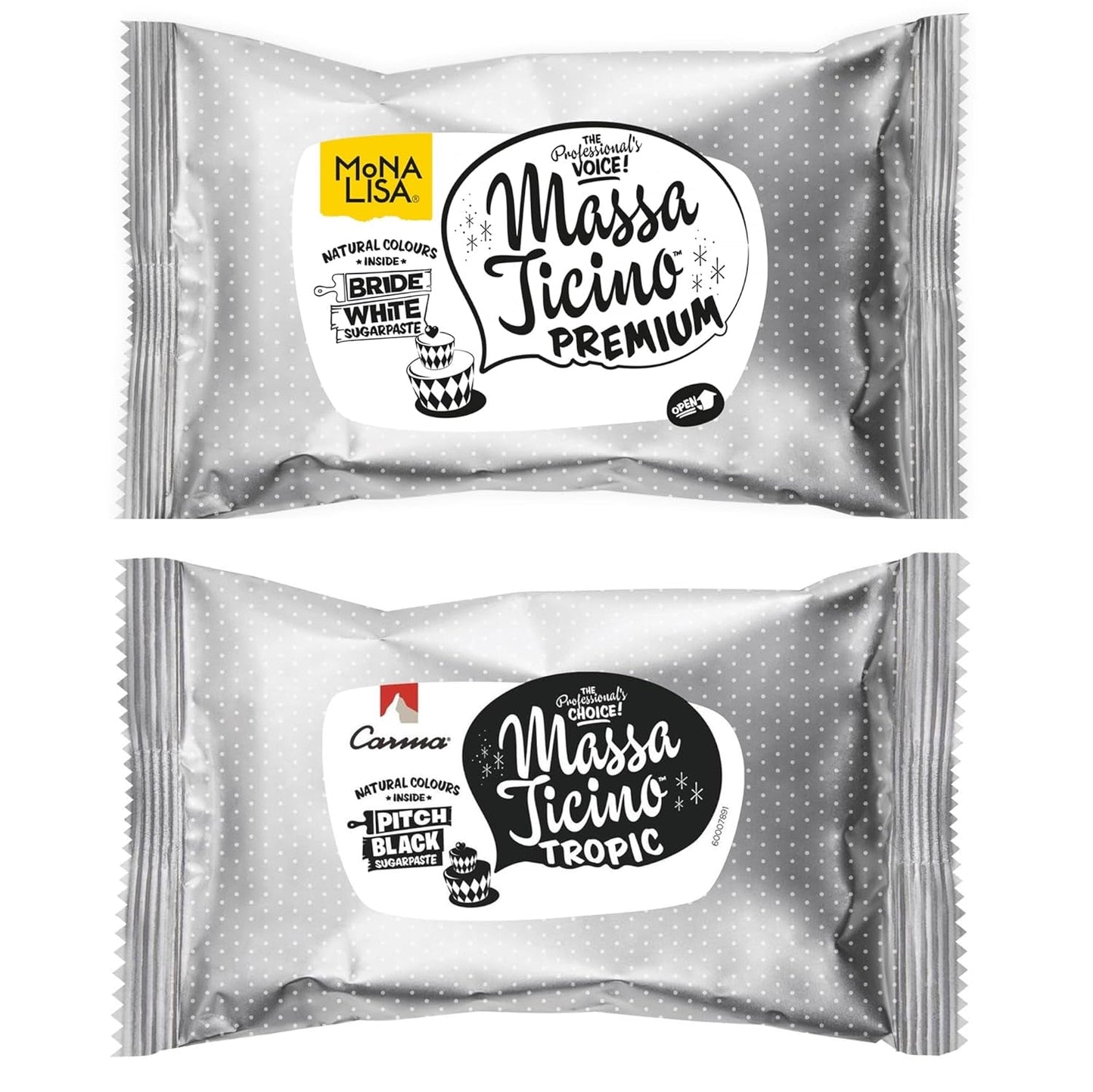 Sada Massa Ticino 1x Bílý fondán 250g a 1x Černý fondán 250g - Prémiová cukrová pasta na dorty, roládkový fondán - Perfektní na dorty, modelování a dekorace - Fondán pro profesionální i amatérské pekaře Cukrová pasta Naty Shop Výchozí název