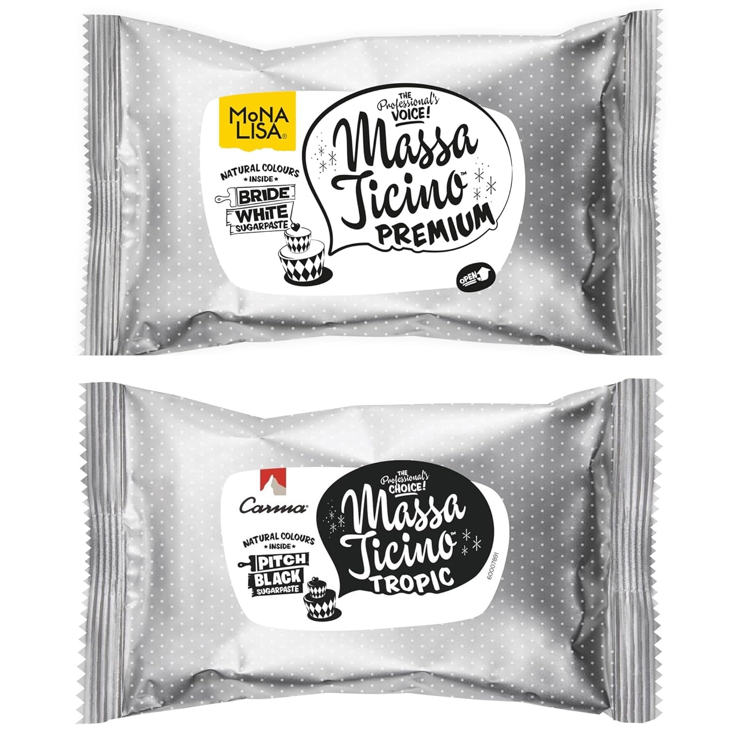 Sada Massa Ticino 1x Bílý fondán 250g a 1x Černý fondán 250g - Prémiová cukrová pasta na dorty, roládkový fondán - Perfektní na dorty, modelování a dekorace - Fondán pro profesionální i amatérské pekaře Cukrová pasta Naty Shop Výchozí název