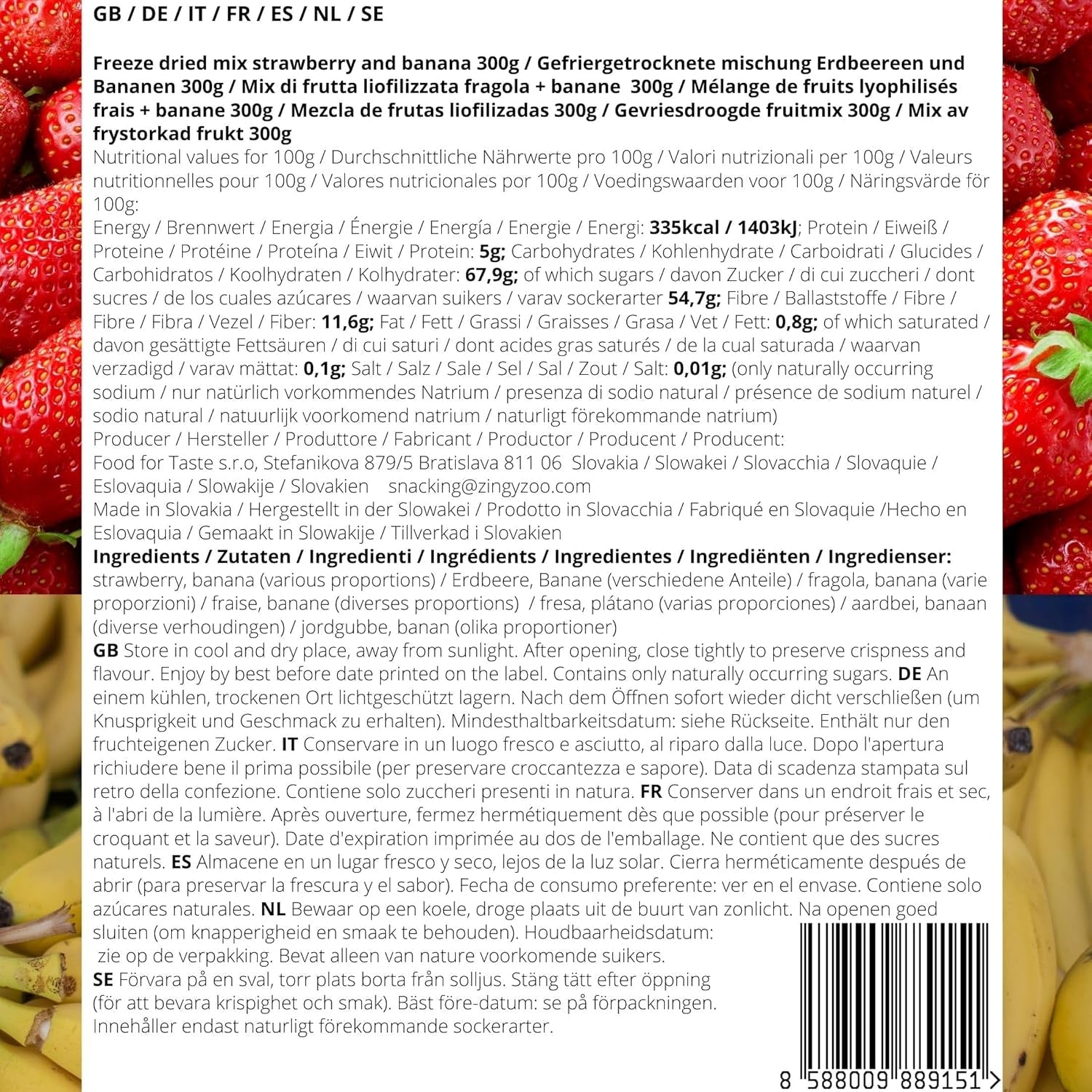 Mix mrazem sušeného ovoce ErdBana XL 300g | Lyofilizované banány + lyofilizované jahody Degustační sada lyofilizovaného ovoce | Mrazem sušená ovocná směs jahod a banánů | ZingyZoo Dehydratované produkty Naty Shop