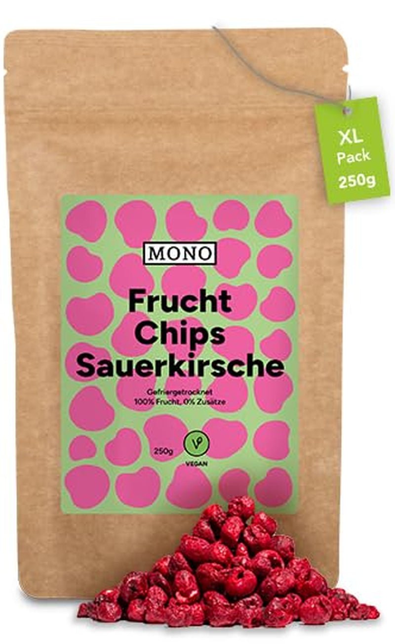 Mono lyofilizované chipsy - 300g jahodové chipsy ze 100% přírodních jahod - sušené tropické ovoce - sušené jahodové ovoce - snack do müsli a dezertů - jahodové chipsy Dehydrované produkty Naty Shop Hořké třešně