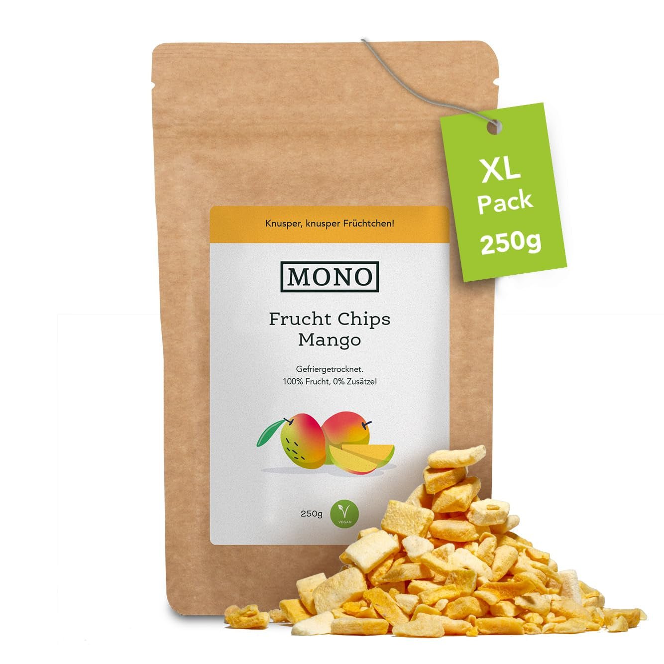 Mono lyofilizované chipsy - 300g jahodové chipsy ze 100% přírodních jahod - sušené tropické ovoce - sušené jahodové ovoce - snack do müsli a dezertů - jahodové chipsy Dehydrované produkty Naty Shop Mango