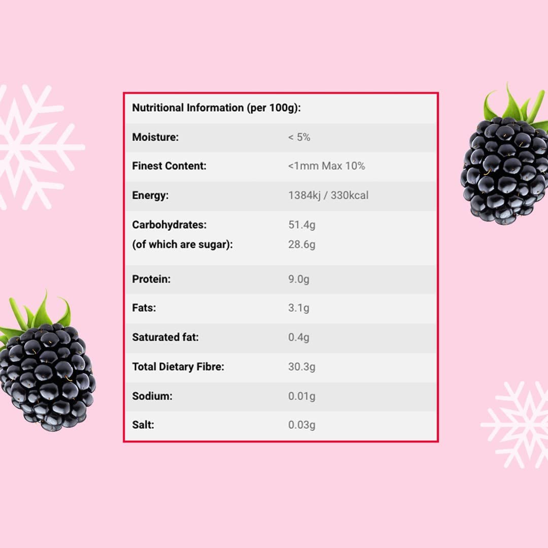 Lyofilizované ostružiny celé 100g - Lyofilizované ovoce - Lyofilizované sušené ovoce - Lyofilizované celé ostružiny na pečení, zdobení dortů, přesnídávek, müsli, dezertů Dehydrované produkty Naty Shop
