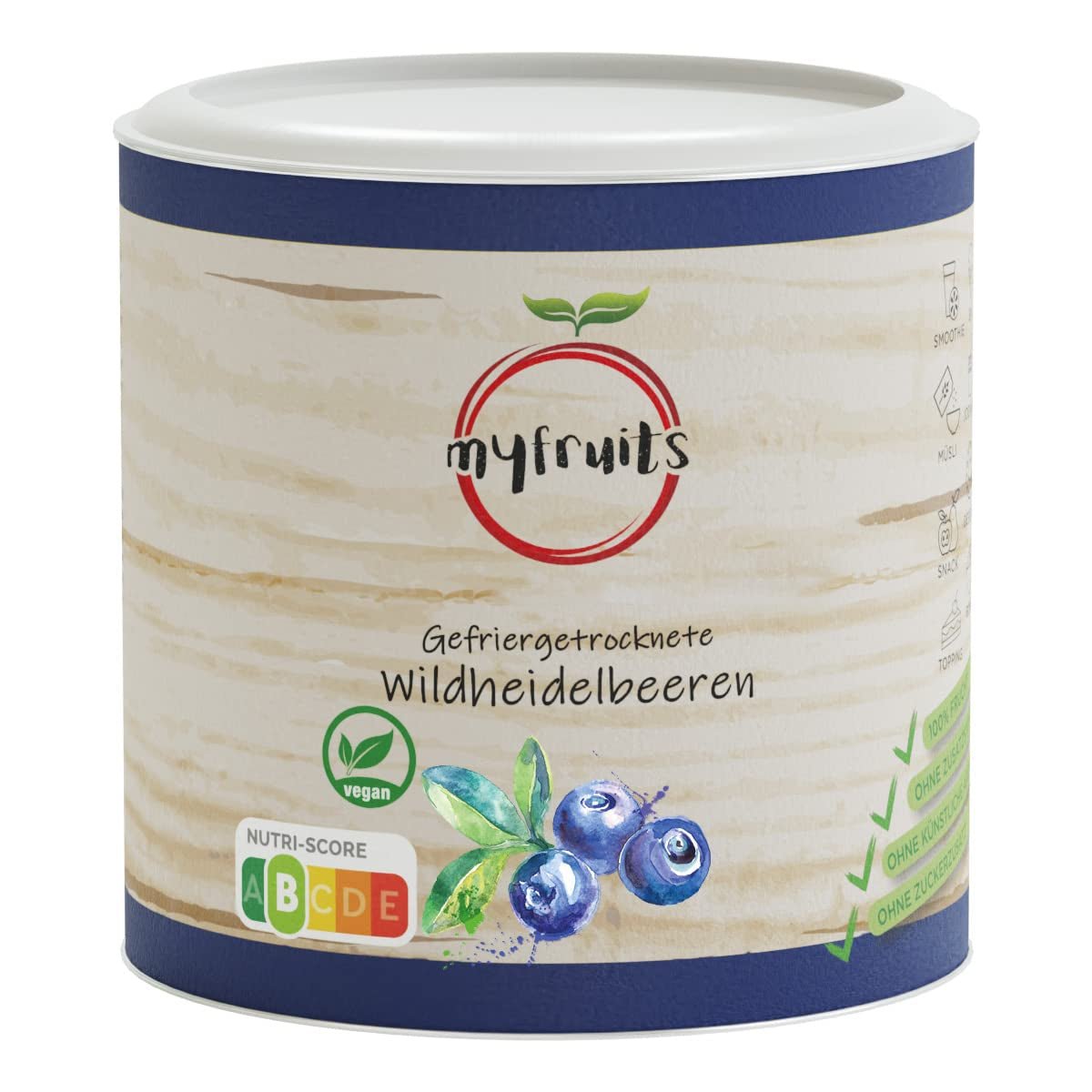 myfruits divoké borůvky, lyofilizované borůvky, 70g, bez přísad, 100% divoké borůvky, lyofilizované ovoce a sušené ovoce Dehydrované produkty Naty Shop Výchozí název