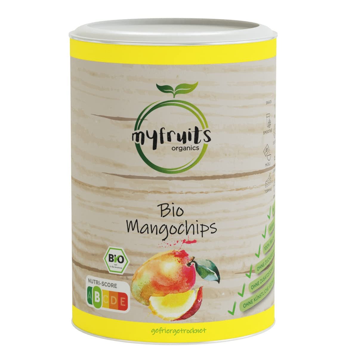 myfruits bio mango, lyofilizované ovoce, 300g, ovocné lupínky, bez přísad, 100% mango, lyofilizované a sušené ovoce do müsli nebo přesnídávek... Dehydrované produkty Naty Shop 100 G (1 balení)