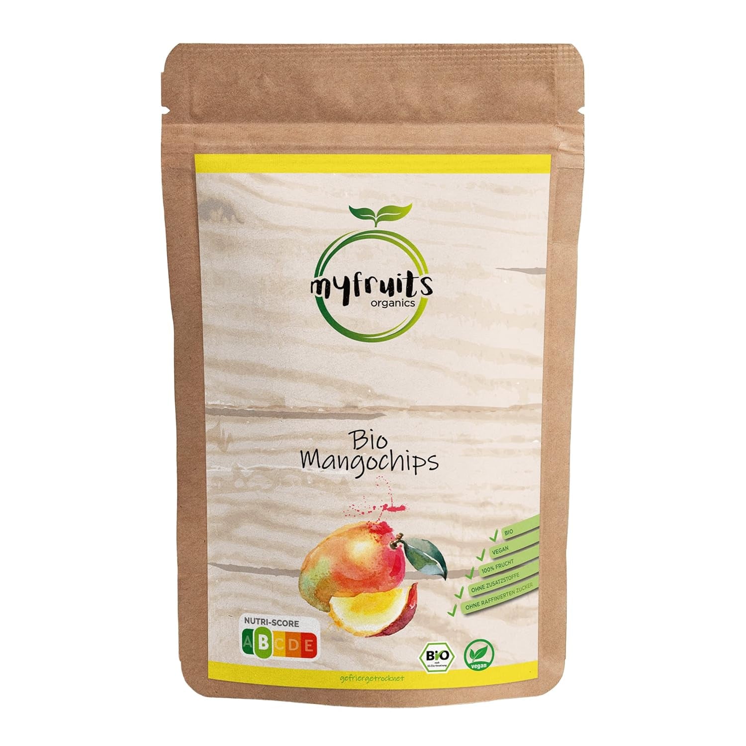 myfruits bio mango, lyofilizované ovoce, 300g, ovocné lupínky, bez přísad, 100% mango, lyofilizované a sušené ovoce do müsli nebo přesnídávky... Dehydrované produkty Naty Shop 300 G (1 balení)