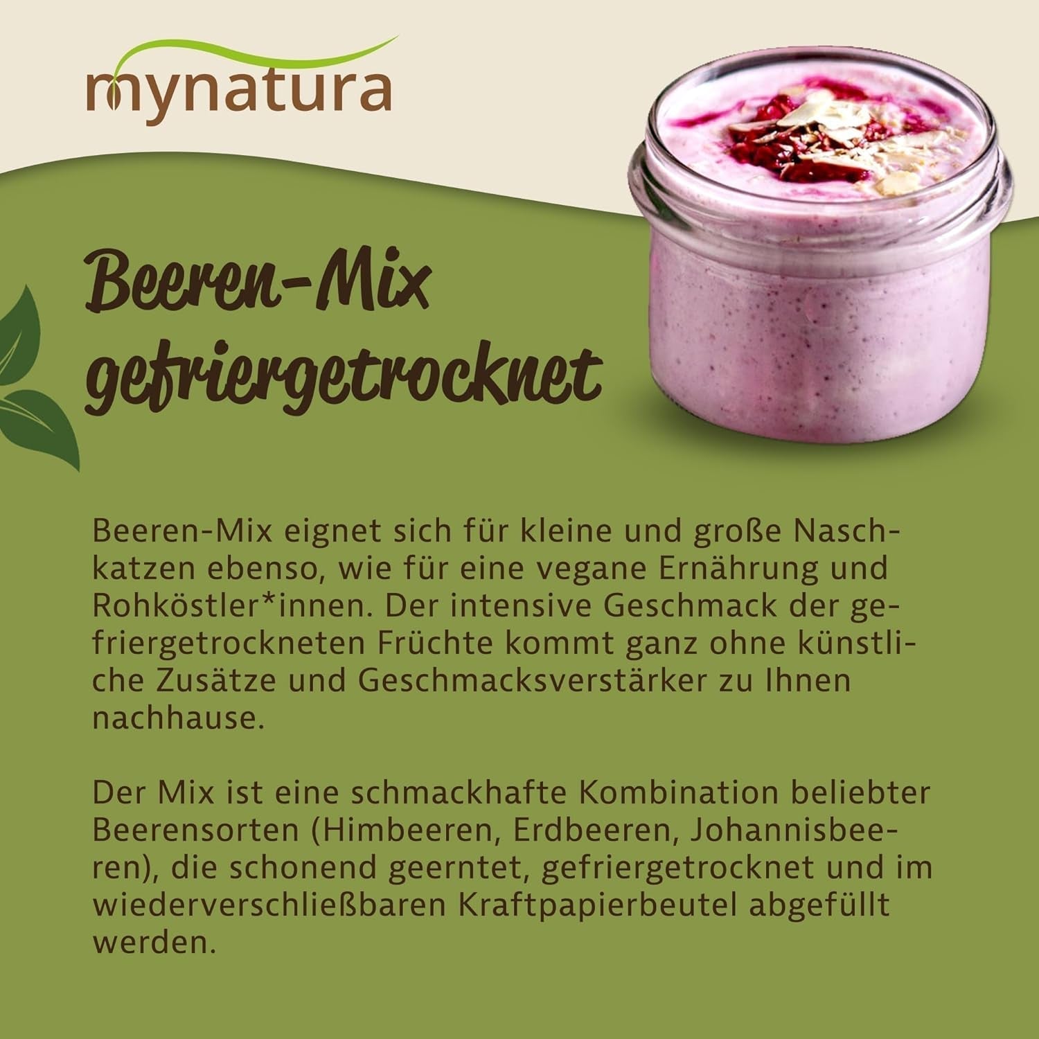 Mynatura Barevná směs mrazem sušených bobulí I Směs ovoce I Maliny I Černý rybíz I Jahody I Ovocné přesnídávky I Veganské I 350g Dehydrované produkty Naty Shop