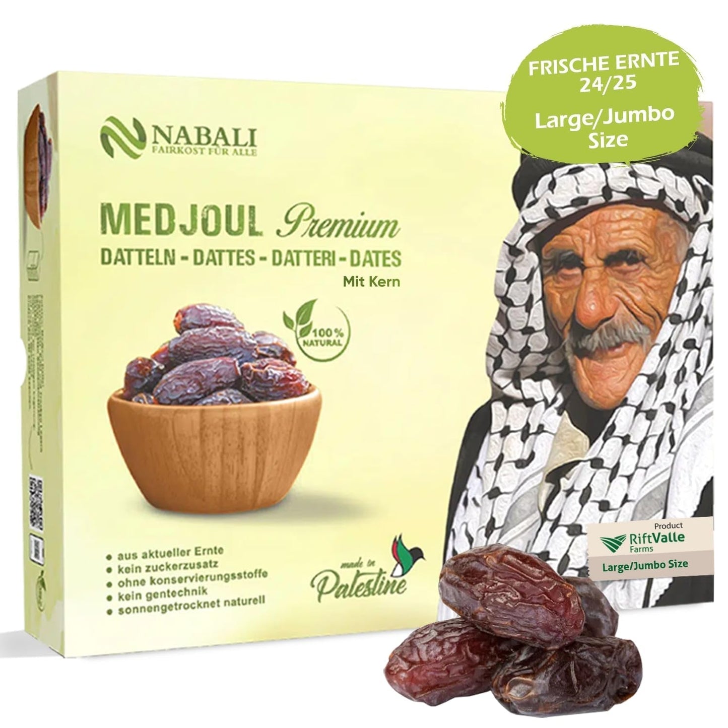 NABALI FAIRKOST FOR ALL Dates Medjool Medjoul z Palestiny - 100% přírodní veganské aromatické tradiční čerstvé a orientální I bez konzervantů 5 kg (1 balení), Small/Medium Dehydrated products Naty Shop 5 kg (1 pack), Large/Jumbo
