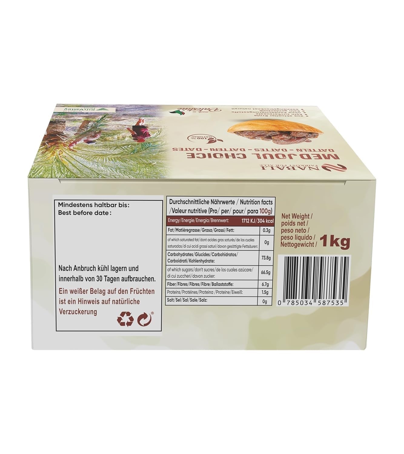 NABALI FAIRKOST PRO VŠECHNY Medjoul - Medjool Dates Choice I - 100% přírodní aromatický svěží orientální jemný I sladký jako med a karamelizovaný I Původ: Palestina I (1x1KG) Dehydrované produkty Naty Shop