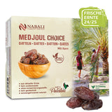 NABALI FAIRKOST FOR ALL Medjoul - Medjool Dates Choice I - 100% přírodní aromatický svěží orientální jemný I sladký jako med a karamelizovaný I Původ: Palestina I (1x1KG) Dehydrované produkty Naty Shop 1 kg (1 balení)