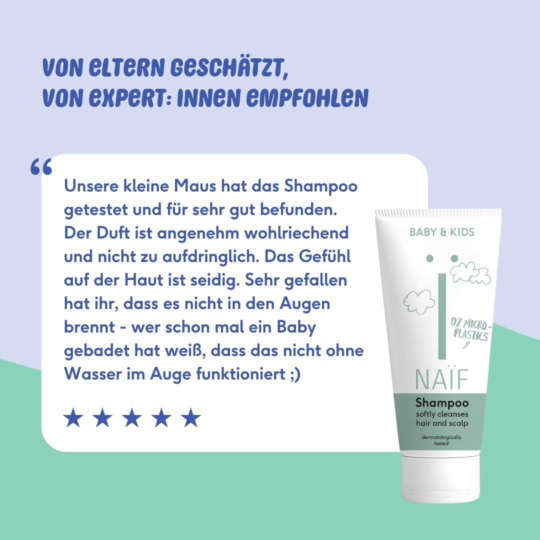 Naïf - Ošetřující šampon - pro kojence a děti - Dětský šampon s přírodními složkami - 100% vegan - 0% SLES - Bez mikroplastů, silikonů a parabenů - 200 ml Děti - Péče o koupel a pleť Naty Shop