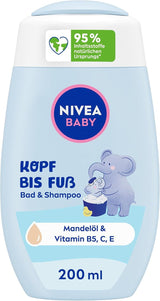 NIVEA BABY koupel & šampon od hlavy až k patě, jemný veganský šampon pro dětskou pokožku a vlásky s mandlovým olejem, relaxační sprchový gel s hypoalergenním složením bez parabenů a mikroplastů (200 ml) Děti - koupel a péče o pleť Naty Shop Výchozí název