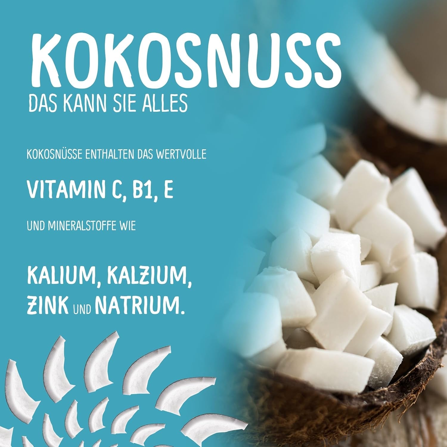 Lyofilizovaný kokos: 50 g lyofilizovaného ovoce - veganské sladkosti slazené kokosové kostky - přirozeně sušené ovoce z NutriPur Dehydratované produkty Naty Shop