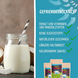Lyofilizovaný kokos: 50 g lyofilizovaného ovoce - veganské sladkosti slazené kokosové kostky - přirozeně sušené ovoce z NutriPur Dehydratované produkty Naty Shop
