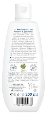 PAEDIPROTECT šampon a mycí mléko pro kojence a děti 2v1 200 ml, jemné mytí a vlásky bez parfemace a mikroplastů, sprchový gel hydratuje suchou a citlivou pokožku, i pro dospělé Děti - péče o pleť a koupel Naty Shop
