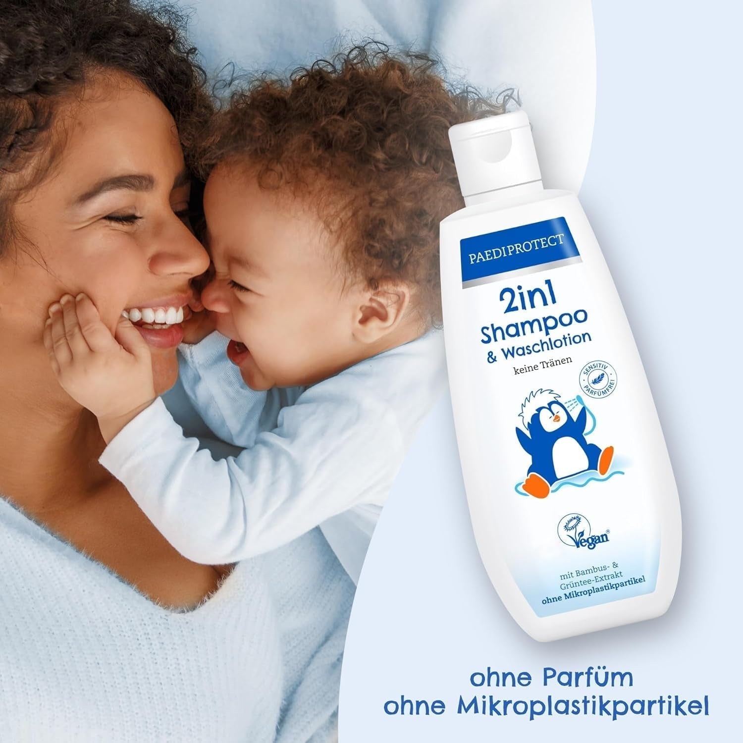 PAEDIPROTECT šampon a mycí mléko pro kojence a děti 2v1 200 ml, jemné mytí a vlásky bez parfemace a mikroplastů, sprchový gel hydratuje suchou a citlivou pokožku, i pro dospělé Děti - péče o pleť a koupel Naty Shop