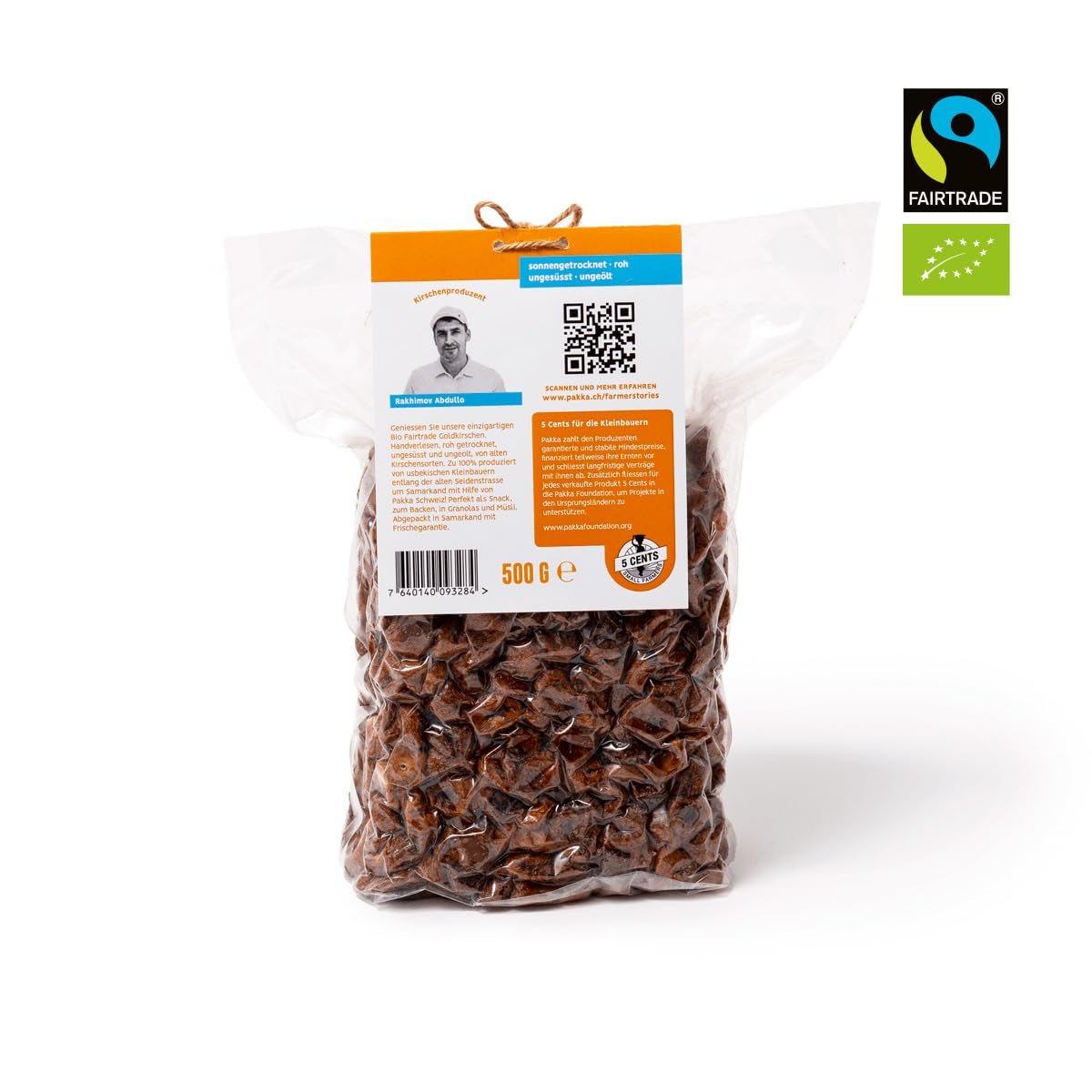 PAKKA - Organické Fairtrade zlaté třešně sušené na slunci 500 g, divoké třešně žluté, nesemenané, neslazené, přímo od malých farmářů v Samarkandu, Uzbekistán, veganské, 500 g (1 balení) Naty Shop Dehydratované produkty