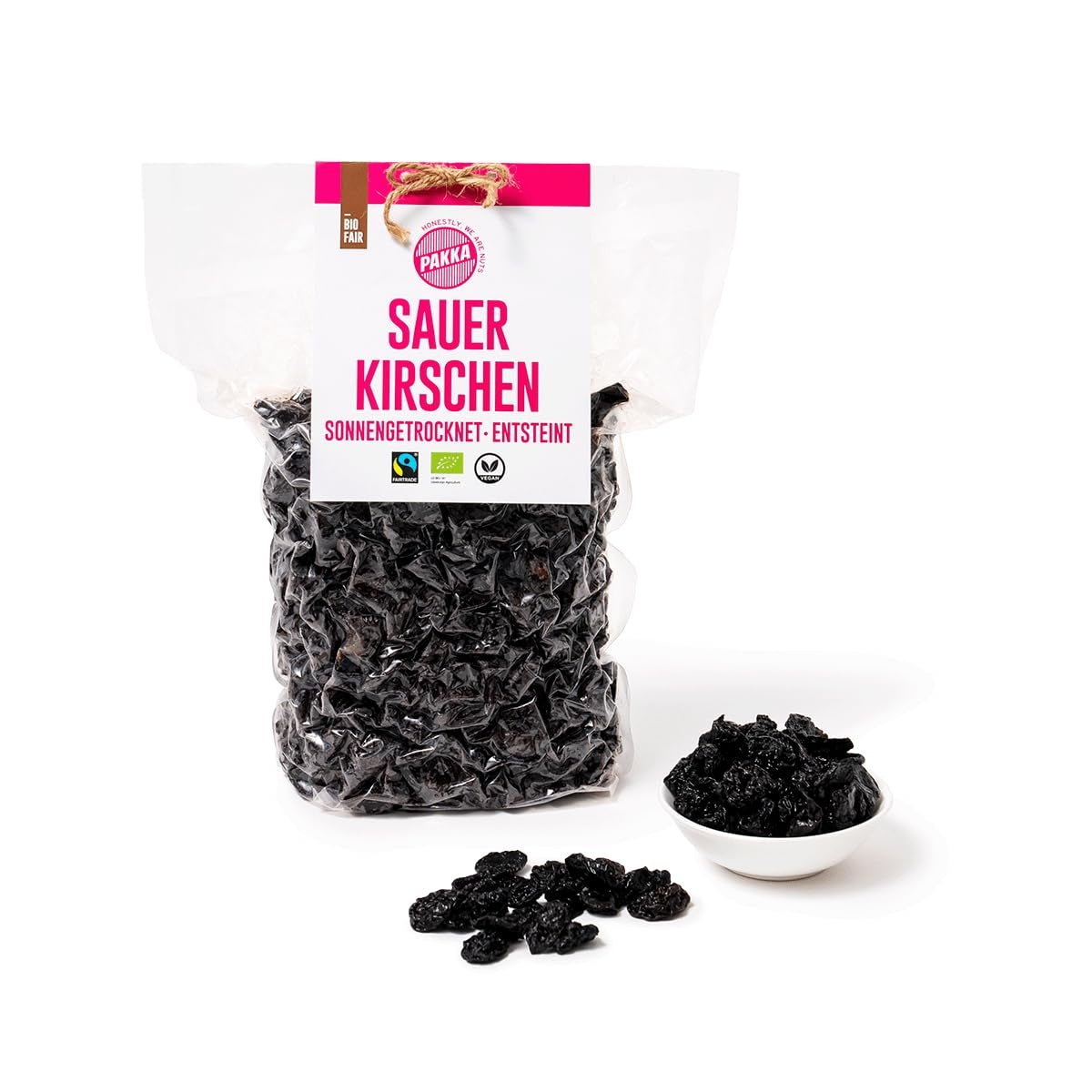 PAKKA - Bio fairtrade třešně sušené na slunci 750 g, divoké sklizené bio třešně, nesemenané, neslazené přímo od malých farmářů v Samarkandu, Uzbekistán, veganské, 750 g Naty Shop Dehydratované produkty Varianta 1: 750 G (1 balení)