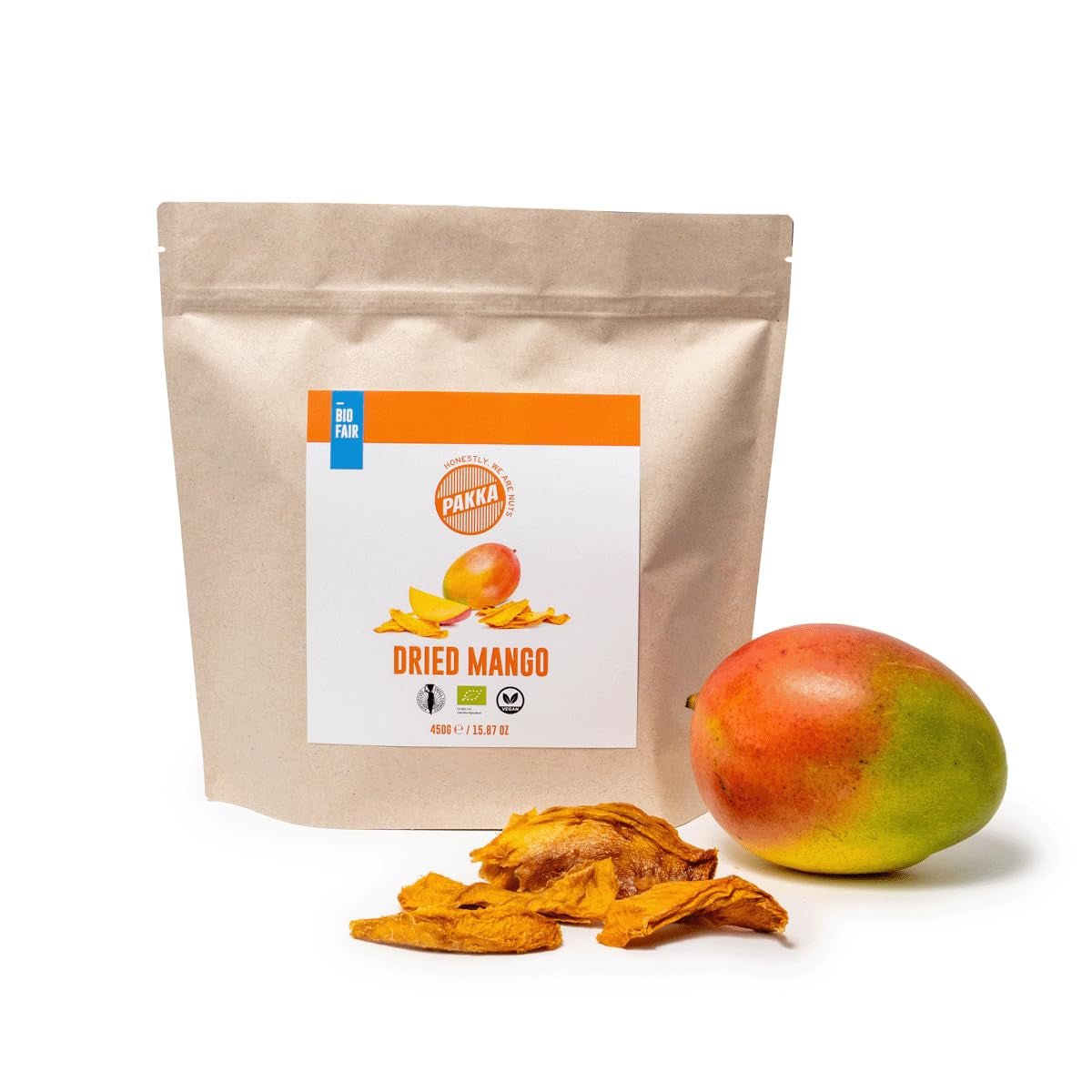 PAKKA bio fair trade mango 1kg, bio a poctivě sušené kousky manga, neslazené, nesířené, vyrobené a plněné přímo výrobcem v Kolumbii, veganské 1kg (1 balení) Naty Shop dehydratované produkty 450 G (1 balení)