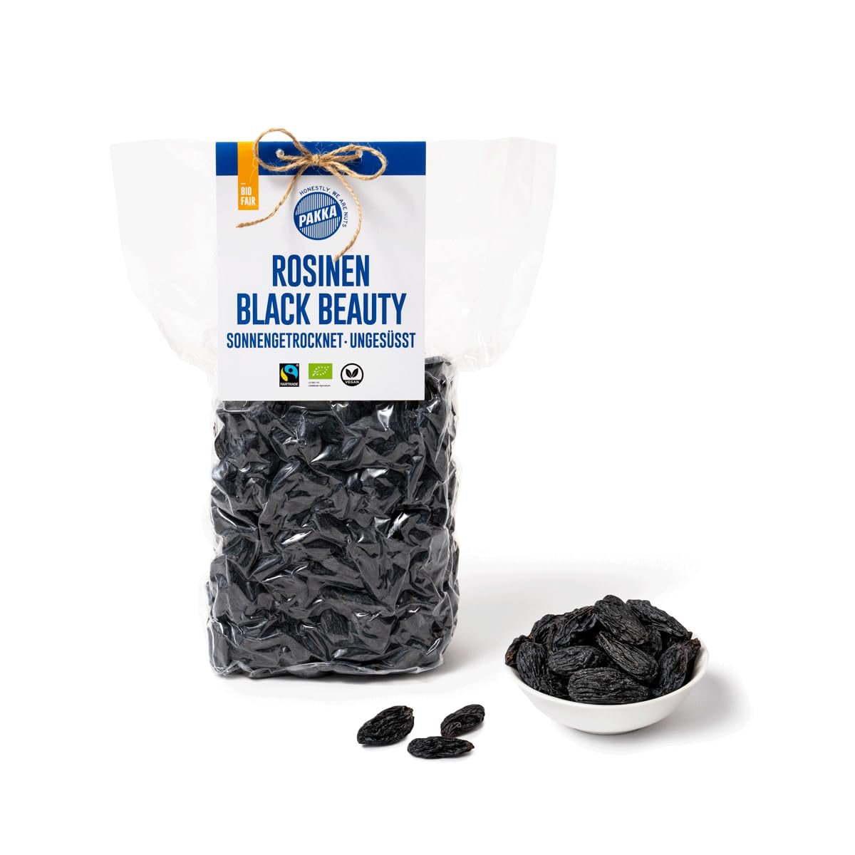 PAKKA - Bio Fairtrade Black Beauty Raisins 600gr, bio, bez pecek, černé hrozny, sušené na slunci, bez oleje, tudíž lepkavé, nesířené, přímo od malých farmářů v Samarkandu v Uzbekistánu Dehydrované produkty Naty Shop Varianta 1: 600 G (balení 1 ks)