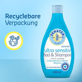 PENATEN Ultra Sensitive Bath & Shampoo (400 ml), zvláště jemná dětská koupel a šampon pro velmi citlivou pokožku miminek se sklonem k neurodermatitidě, sprchový gel a šampon na vlasy bez parfemace a barviv Děti - péče o pleť a koupel Naty Shop