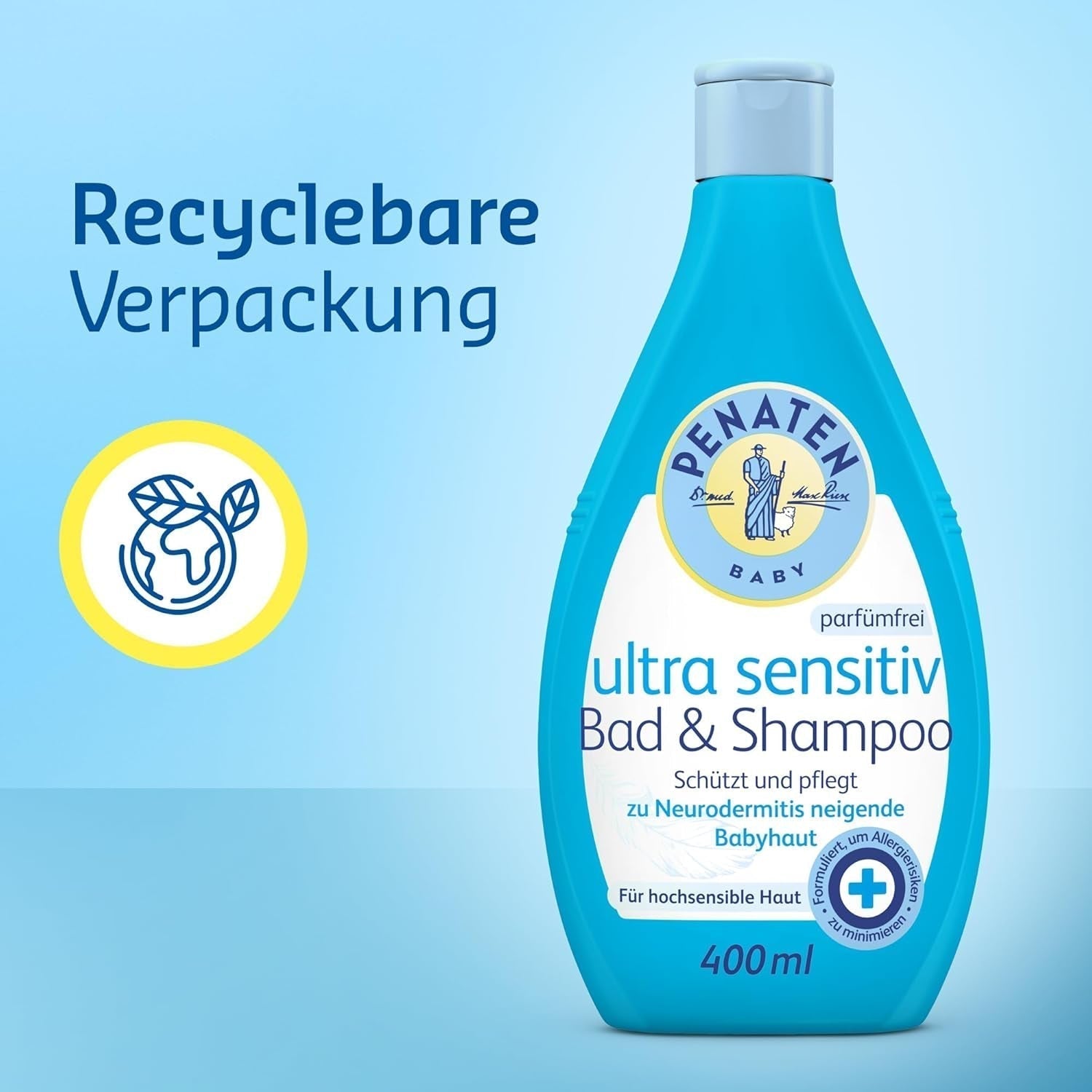 PENATEN Ultra Sensitive Bath & Shampoo (400 ml), zvláště jemná dětská koupel a šampon pro velmi citlivou pokožku miminek se sklonem k neurodermatitidě, sprchový gel a šampon na vlasy bez parfemace a barviv Děti - péče o pleť a koupel Naty Shop