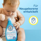 PENATEN Ultra Sensitive Bath & Shampoo (400 ml), zvláště jemná dětská koupel a šampon pro velmi citlivou pokožku miminek se sklonem k neurodermatitidě, sprchový gel a šampon na vlasy bez parfemace a barviv Děti - péče o pleť a koupel Naty Shop