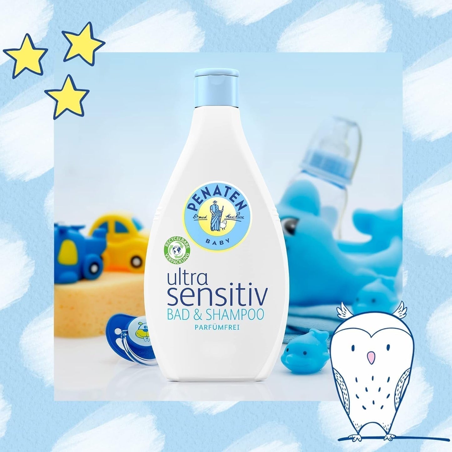 PENATEN Ultra Sensitive Bath & Shampoo (400 ml), zvláště jemná dětská koupel a šampon pro velmi citlivou pokožku miminek se sklonem k neurodermatitidě, sprchový gel a šampon na vlasy bez parfemace a barviv Děti - péče o pleť a koupel Naty Shop