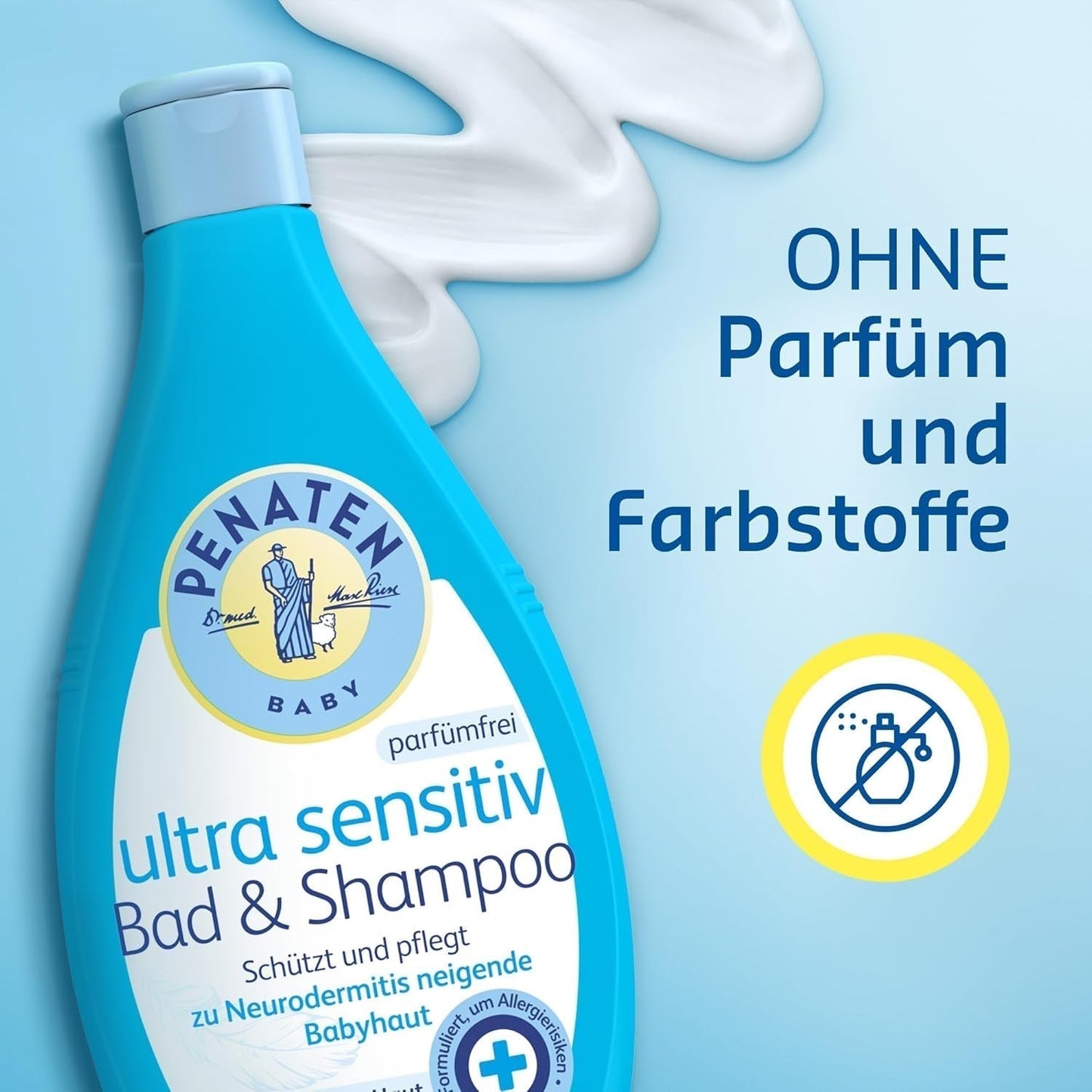PENATEN Ultra Sensitive Bath & Shampoo (400 ml), zvláště jemná dětská koupel a šampon pro velmi citlivou pokožku miminek se sklonem k neurodermatitidě, sprchový gel a šampon na vlasy bez parfemace a barviv Děti - péče o pleť a koupel Naty Shop