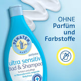 PENATEN Ultra Sensitive Bath & Shampoo (400 ml), zvláště jemná dětská koupel a šampon pro velmi citlivou pokožku miminek se sklonem k neurodermatitidě, sprchový gel a šampon na vlasy bez parfemace a barviv Děti - péče o pleť a koupel Naty Shop